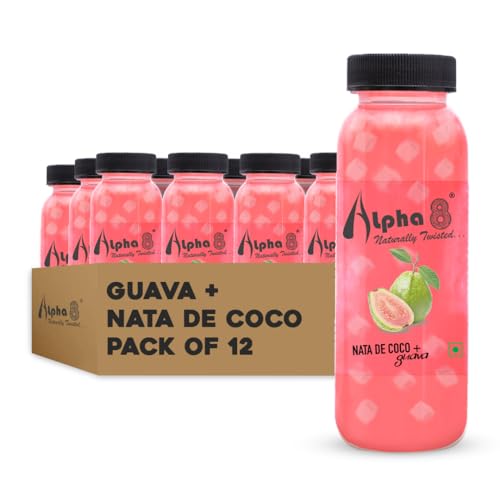Image of ALPHA 8 FRUIT Juice with NATA De Coco Coconut Cubes Natural Energizer & Immunity Booster, Healthy Juice, High Fiber, Real Natural Taste (Guava Juice, Pack of 12)