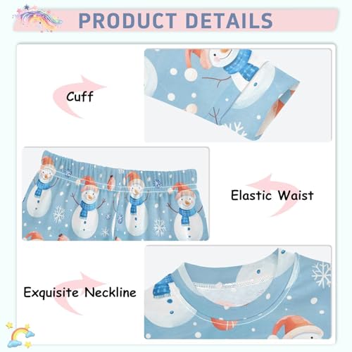 Fustylead Christmas Snowman and Snowflakes Decoration Long Sleeve Top and Matching Bottom Cotton Pajama Sets4