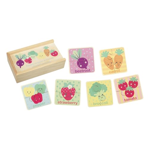 Happy Veggies 6x Mini Wooden Puzzles - My First Puzzles, Jigsaw Puzzle Games with Sea life Animal - Educational Toys For 1 Year Old + Toddler, Montessori Early Development Toys by Orange Tree Toys