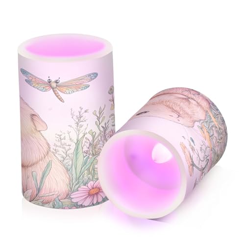 Image of ALAZA Guinea Pig Dragonfly Flower Spring Flickering Flameless Candles Battery Operated with Remote Timer,Tea Light Candles LED Pillar Votive Candles Set of 2 for Outdoor Indoor Decorations
