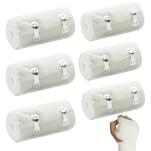 JUGUTA 6 Pièces Bandages De Gaze Élastiques, Bandages De Compression Élastiques Avec Clips Métalliques, Bandages De Compression Tubulaires, Bandages De Fixation Pour Poignets, Chevilles (2 Tailles)