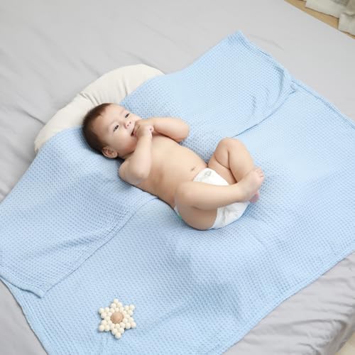 36” X 40” Inches Cooling Baby Waffle Weave Blanket, Ultra-Soft Lightweight Receiving Blanket for Newborn, Breathable Comfortable Baby Swaddle Blanket for Boys and Girls(Steel Blue)2