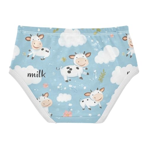 Wusikd Cute Flying Cows Girls' Underwear Cotton Clouds Flowers Girls Briefs Soft Toddler Underwear 2T2