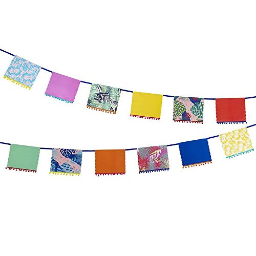 Talking Tables Cuban Fiesta Colorful Floral Banner Decor with Pom Pom Detail for your Home Décor or Colorful Party, Multicolor