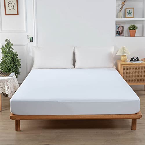 Image of Kingnex Waterproof RV Short Queen Mattress Protector for 60x75 RV Queen Camper Bed Smooth Top Fitted Sheet Style Matress Cover