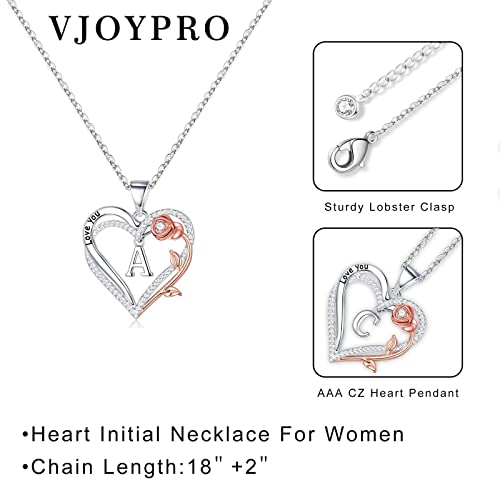 Heart Initial Necklace Gifts For Women Teen Girls, Roes Love Heart Necklace Rose Flower Heart Pendant I Love You Necklace Letter L Initial Necklaces For Teen Girls Mothers Day Valentines Christmas Gifts For Her Girlfriend Daughter Jewelry Gifts Teenage Gift Ideas #TOP5