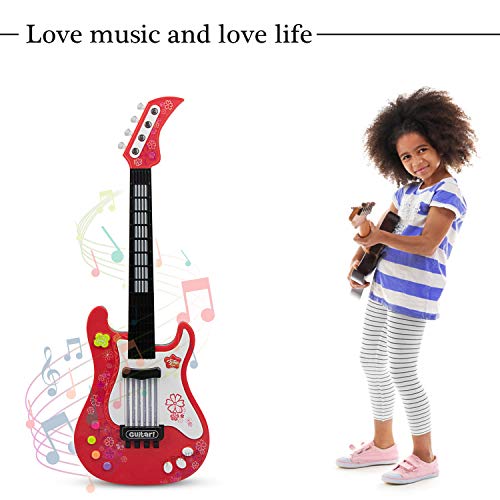 aPerfectLife Kids Electric Guitar Toys with Vibrant Sounds No String Musical Instruments Educational Toy for Beginner Boys Girls Toddlers (Red)