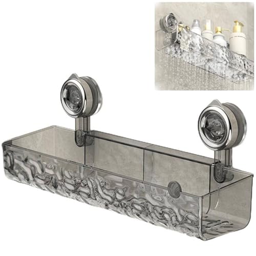 Generic No Drill Clear Wall Caddy, Bathroom Storage Shelf, 1 Shelf, Rectangular, Wall Mount, Plastic, Transparent, Suction Cup, Shower Storage