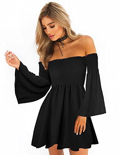 Women's Dress Summer Floral Long Sleeve Off Shoulder Casual Mini Dresses