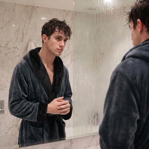 Image of U2SKIIN Mens Hooded Robe, Plush Robes for Men Long Fleece Bathrobe