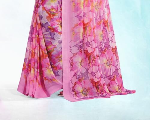 Image of Jaanvi fashion Women's Georgette Saree with Unstitched Blouse Piece