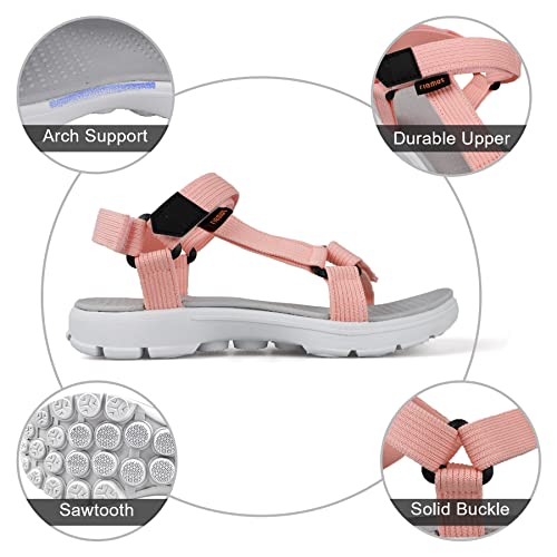 riemot Women's Sports and Outdoor Sandals, Comfortable Summer Sandal with Adjustable Straps, Open-Toe Slip-On Flats, Lightweight Casual Beach Shoes for Walking, Hiking, Trekking, Pink, UK 7 - Image 4