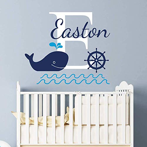 Custom Whale Name Wall Decal. Whale Name Wall Decals. Boys Name Wall Decal. Nursery Baby Boy Room Decor. Nautical Wall Decals. Ship Wheel Wall Decal Vinyl Sticker Decals vs80