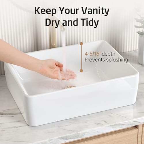 Image of KES 19x15 Inches Rectangular Bathroom Vessel Sink, White Rectangle Above Counter Countertop Porcelain Ceramic Vanity Sink, BVS110