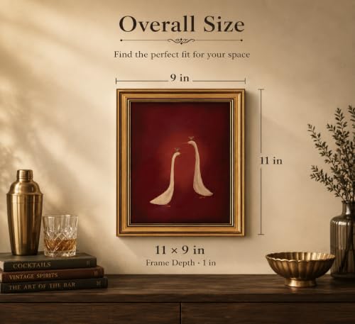 Image of Gold Framed 3D Textured Wall Art, Red Martini Duck Canvas Prints, Minimalist Cocktail Animal Pictures Decor, Funny Rustic Bar Cart Artwork for Kitchen Dining Room Living Room 9x11inc