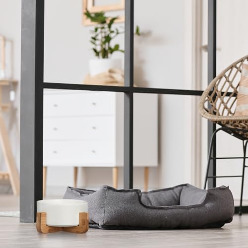 Relaxdays Hundenapf Keramik, 850 ml, für Futter & Wasser, Futternapf mit Bambus-Gestell, HxBxT: 9 x 20 x 20 cm, weiß