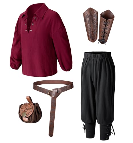 Image of Kids Medieval Viking Pirate Renaissance Tunic Pants Accessories Costume for Boys Cosplay 3-14 Years