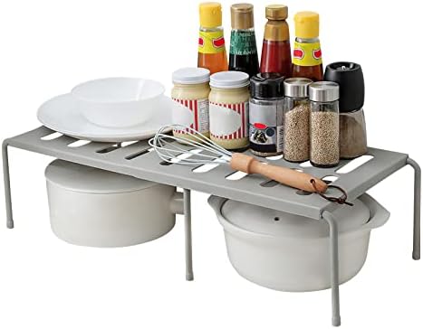 NA Expandable Cupboard Shelf 36-69cm Multi-Function Kitchen Shelf Organiser Kitchen Storage Rack Retractable Cabinet Shelf Organisers for Bathroom, Kitchen, Makeup Storage, Desk (Gray)