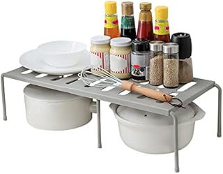 NA Expandable Cupboard Shelf 36-69cm Multi-Function Kitchen Shelf Organiser Kitchen Storage Rack Retractable Cabinet Shelf Organisers for Bathroom, Kitchen, Makeup Storage, Desk (Gray)