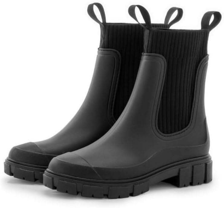Faithgee Women's Fashionable Solid Color Rain Boots, Waterproof Wellington Boots, Casual Non-slip Sock Boot for Daily Wear, Female All-match Trendy Shoes for Outdoor, Trending Shoes