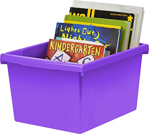 Image of Storex 4 Gallon Storage Bin - Plastic Classroom Organizer for Books and Supplies, Violet, 1-Pack (61481A06C)