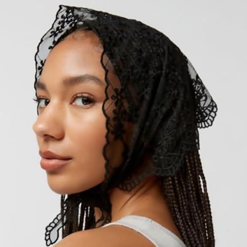 Elegant French Lace Triangular Scarf for Women Girl with Flower Pattern Lace Head Wrap for Outdoor Travel and Vacation3