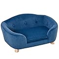PawHut Pet Sofa, Dog Bed Couch, Puppy Kitten Lounge, with Wooden Frame, Short Plush Cover, Washable Cushion, for Small Dog, 70 x 47 x 30 cm, Blue