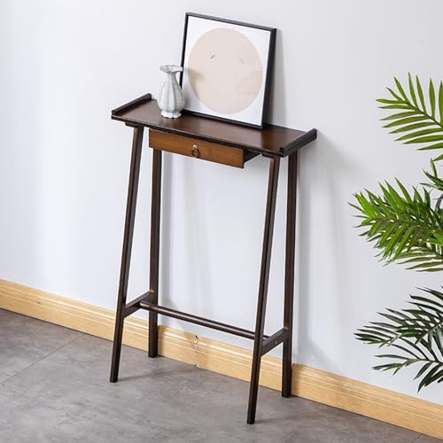 RUYICZB Consoles Étroites À Pieds Hauts, Table D'entrée en Bambou avec Tiroir De Rangement, Tables Consoles À Placer Derrière Le Canapé, Petites Tables D'appoint pour L'entrée,Walnut,50cm