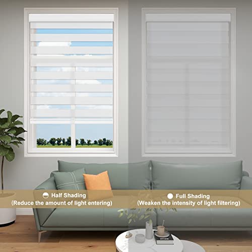 Image of Changshade Custom Size Zebra Blinds Cordless Indoor Window Shades Privacy Dual Layer for Living Room, Bedroom, Bathroom, Kitchen, Nursery, Inside Outside Mount Easy Install, Light Filtering, White