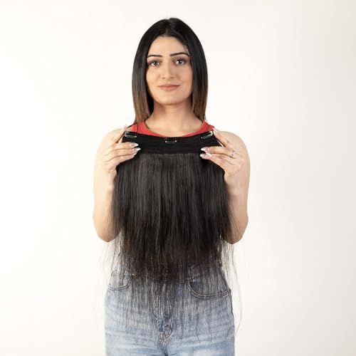 Image of Capilus 100% Natural Human Hair Volumizer with 3 Clips - Clip-In Extension for Instant Volume | Lightweight & Stylish Look (Natural Black, 16 Inch)