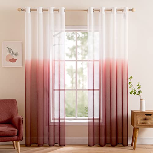 MIULEE Gardinen Transparent Vorhänge Farbverlauf Voile Sheer 2er Set...
