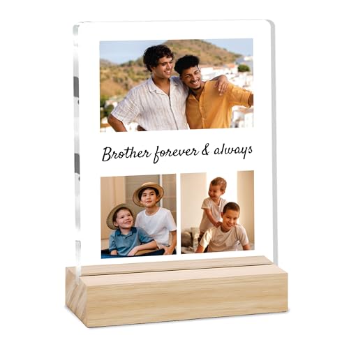 Image of Giftplease Customized Photo And Text Frame With Wooden Stand | Personalised Printed Photo Frame | Gift For Brother | Birthday | (Transparent, 5MM, 6 * 8 Inches), Tabletop BG 11