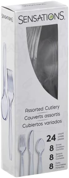 Creative Converting 338375 Assorted Boxed Clear Plastic Cutlery Set, Pack of 24