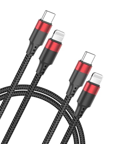 2ft USB C to Lightning Cable, 2 Pack PD Fast Charging [MFi Certified] USB C iPhone Charger Cord, Braided Short USBC to Lightning Cable for iPhone 14/13/12/11 Pro Max/XR/XS/SE/AirPods