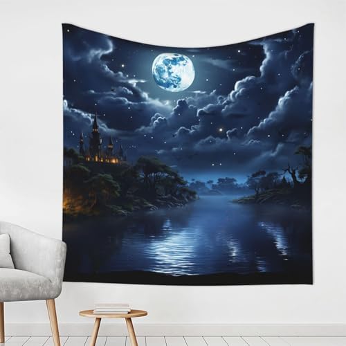 LHDGBWC Tapiz de noche iluminado por la luna para dormitorio, decoración de pared, tapices estéticos, 152 x 101 cm, decoración de pared, pósteres, tapiz bohemio para sala de estar, dormitorio
