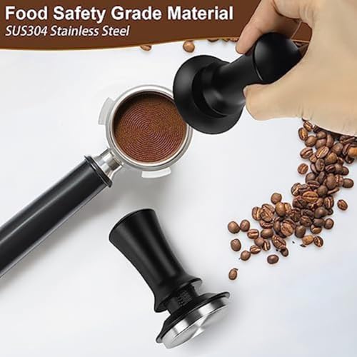 Ubijak do kawy 58 mm z silikonową podkładką – ubijak do espresso ze stali nierdzewnej, skalibrowany z sprężyną do uchwytów sitkowych 58 mm, obrotowy ubijak baristy z uchwytem i zdejmowaną podstawą