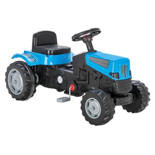 Pilsan MalPlay Großer Kindertrettraktoren Tretfahrzeug XXL Blau Spielfahrzeug bis 50 kg Heckkupplung ab 3 Jahre