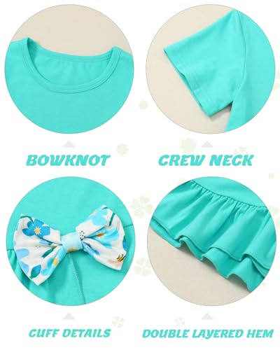 Toddler Girl Clothes 2-8Years Girls Outfit, Short Sleeve Ruffle Bowknot Top+Floral Capri Pants 2Pcs Spring Summer Set4