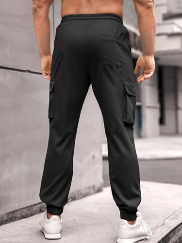 PLEPAN Mens Casual Cargo Joggers Stretch Elastic Waist Drawstring Tapered Sweatpants with Pockets2
