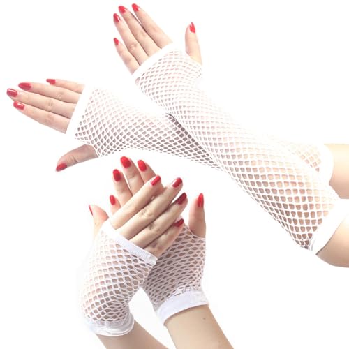 Fishnet Fingerless Gloves for Women Girls 80s Party Costume Wedding Evening Party Accessories, Long & Short 2 pairs