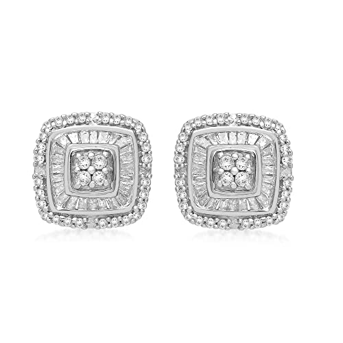 Sterling Silver Diamond Cushion Stud Earrings (1/2 cttw)