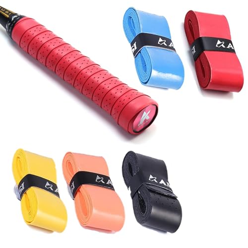 5 pcs Colorful Racquet Grip Badminton Tennis Squash Baseball Replacement Handle GripTape Self-Adhesive Stretchy Non-Slip Tennis Racket Grip Tape for Tennis Racquet Grips Badminton Racket Grips