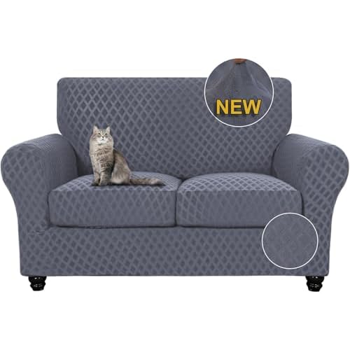 SearchI Newest Sofa Cover Couch Covers, 3 Pieces Sofa Slipcover with 2 Separate Cushion Covers Stretch Soft Furniture Protector for Living Room Couch Cover for Pets Kids(Loveseat, Light Grey)