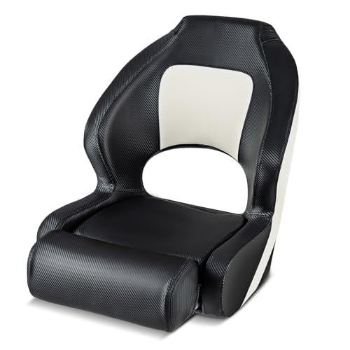 COSTWAY Bootssitz, Bootsstuhl mit hochklappbarer Nackenrolle, wasserfestem PVC-Lederbezug, 53 cm hoher Rückenlehne, Steuerstuhl für Angelboot, Ausflugsboot, Motorboot