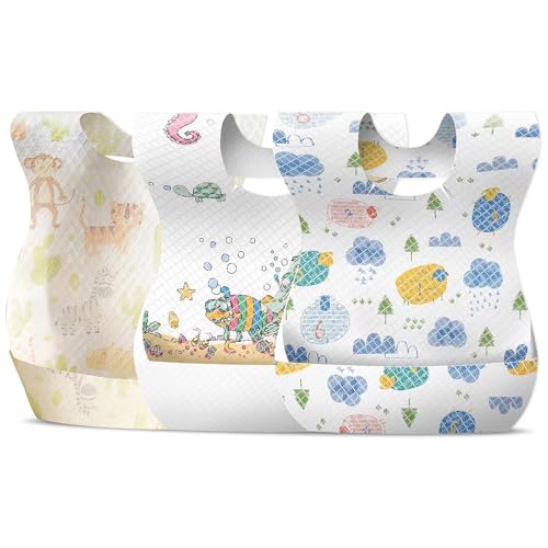AiQiaoXin 30/60pcs Baby Disposable Bibs-Individually Packaged Soft Leak Proof and Convenient disposable bibs for toddlers (30 Pcs Multiple Patterns)