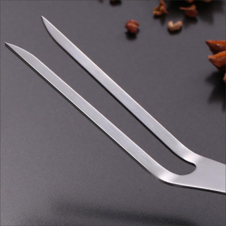 Forchetta da Carne in Acciaio Inossidabile, Forchetta da Portata in Acciaio Inossidabile con Manico in Legno, Forchetta da Cucina per Barbecue, Forchetta da Grill da Servizio, 38,5 cm