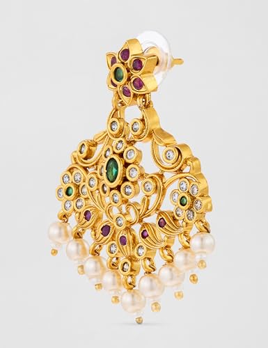 Image of Rubans Chandbali Earrings Gold Plated Traditional Pearl Detailed Jewellery Gift for Women & Girls
