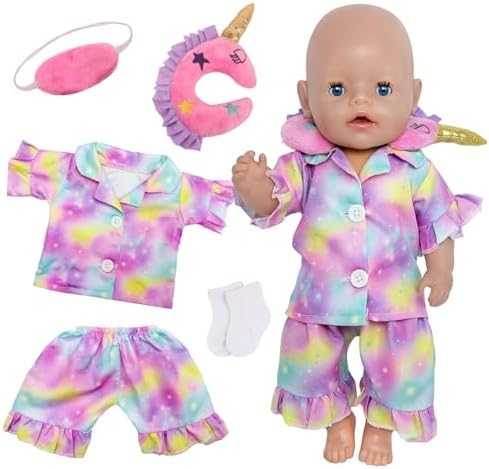 Babykleidung für 35-45 cm Puppen Traumhafter Sternenhimmel Puppenkleidung Outfits mit 1 Gradient Pyjama Set 1 Pink Eye Mask 1 U-Shaped Neck Pillow 1 Socks für 14-18 Zoll Puppezubeh