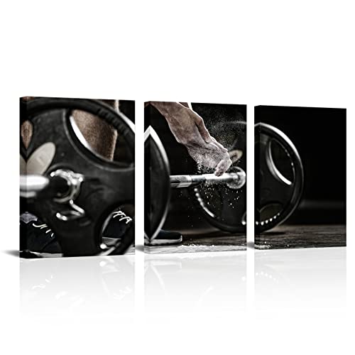 Homeoart Gym Wall Art Barbell Picture Body Building Weight Lifting Training Poster Modern Painting Gym Centre Decor 12"X16" X 3Pcs #TOP5
