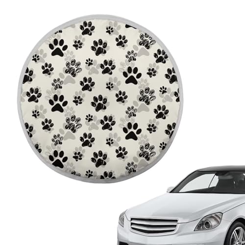 Image of Dog Paw Print Car Steering Wheel Sun Shade Cover Easy Installation Anti Heat Automotive Steering Wheel Heat Shield Cover Removable Automotive Accessories for Car Truck SUV